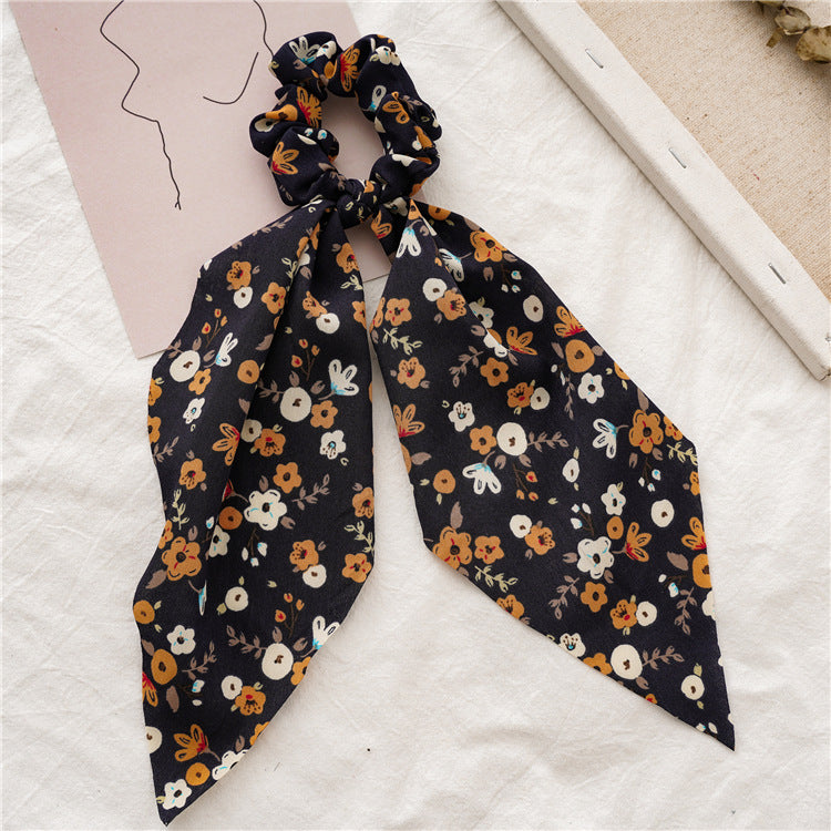 Wholesale Floral Small Fresh Hair Band Ribbon Ponytail Large Intestine Ring